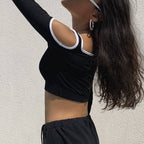 Crop Top T-Shirt with Shoulder Letter Print by PUNKT