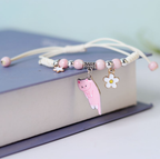Ceramic Bead Bracelet with Cat and Flower Charm