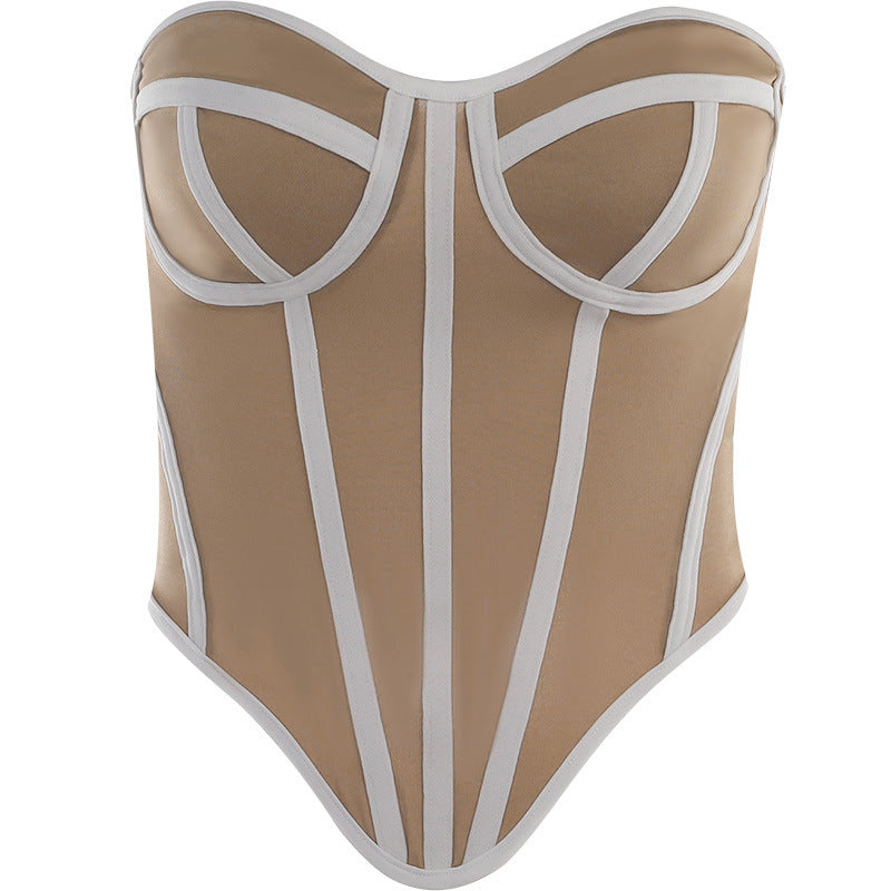 YL23315 Women's Colorblock Backless Bustier Top