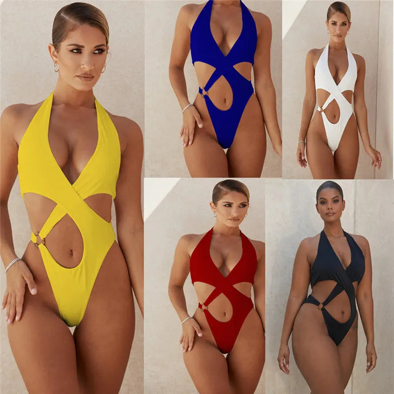 Halter Crossover Cutout High-Cut One-Piece Swimsuit