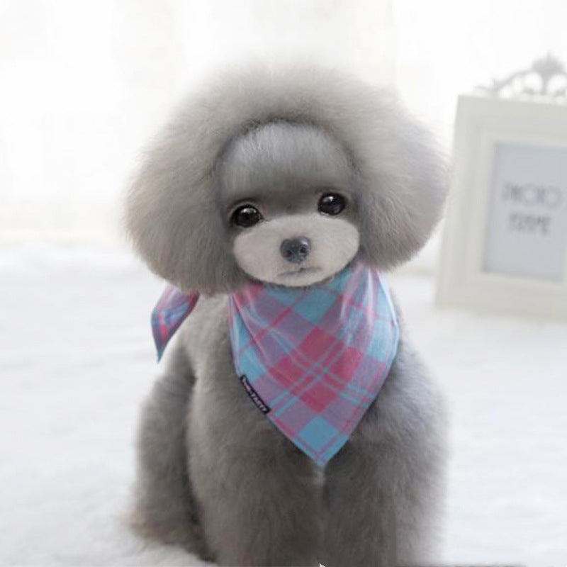 Plaid Dog Bandana Scarf, Soft Cotton Triangle Neckerchief Bib for Small Medium Dogs & Cats, Cute Pink Blue Pet Accessory