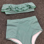Women's Striped Ruffle High-Waist Bikini Set