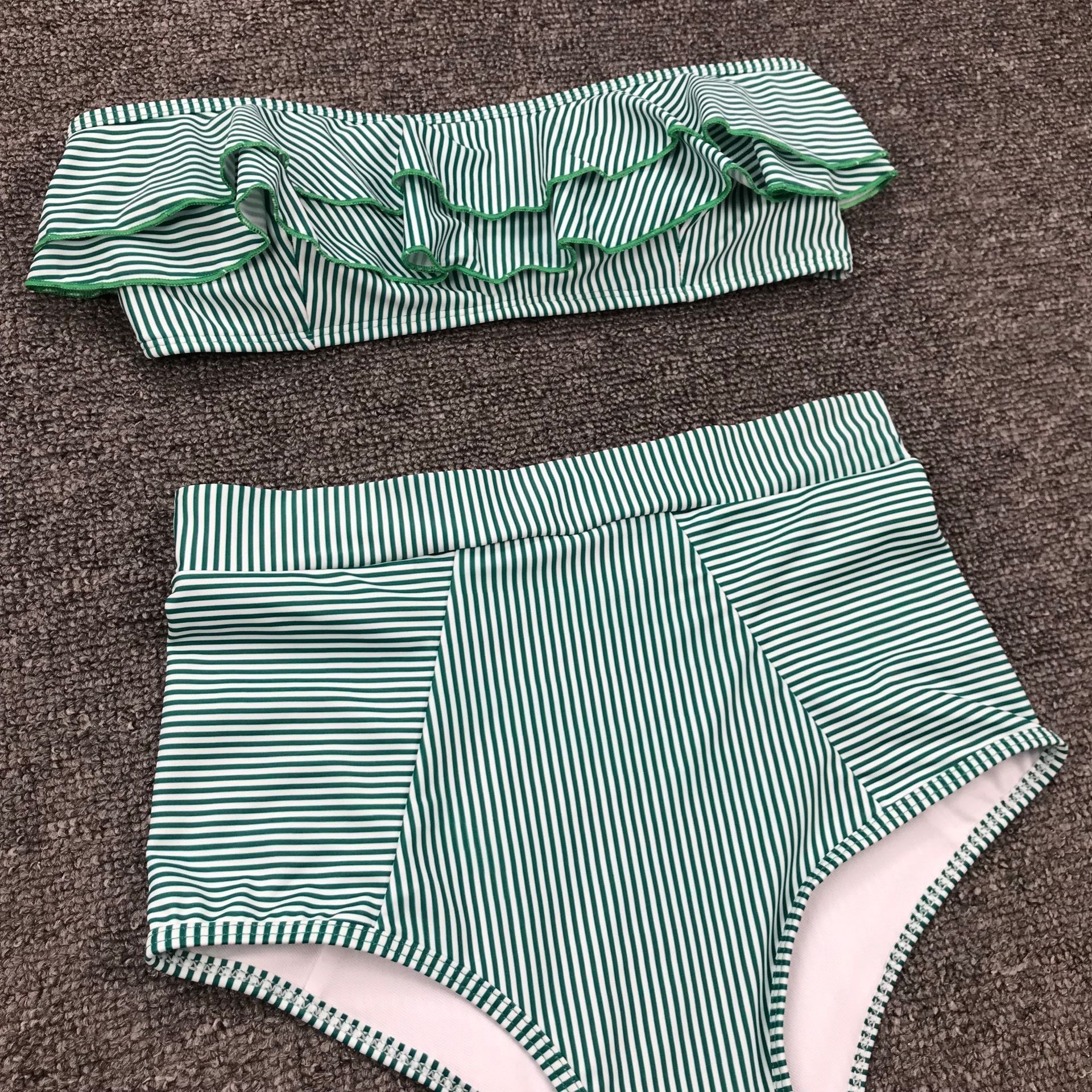 Women's Striped Ruffle High-Waist Bikini Set