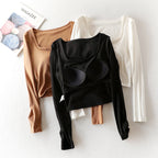 Autumn Square Neck Long Sleeve Crop Top with Pad