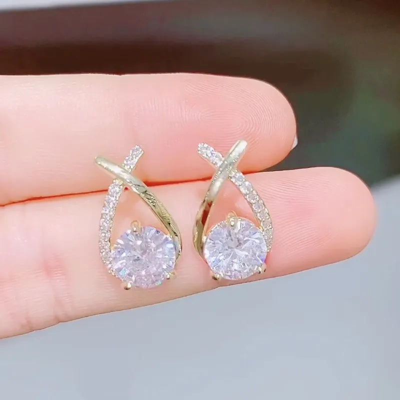 Alloy Crystal Crossover Stud Earrings