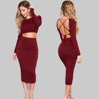Tight-Fitting Crop Top and Midi Skirt Two-Piece Set