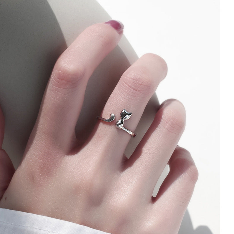 Silver Cat Open Ring for Women