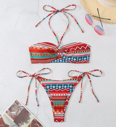 Tribal Print Bandeau Bikini Set