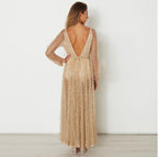 Sheer Sequin Long-Sleeve Beach Cover-Up