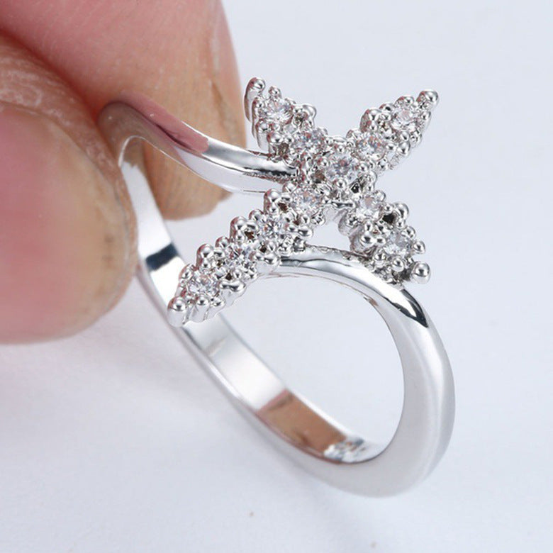 CZ Cross Ring for Women - Silver