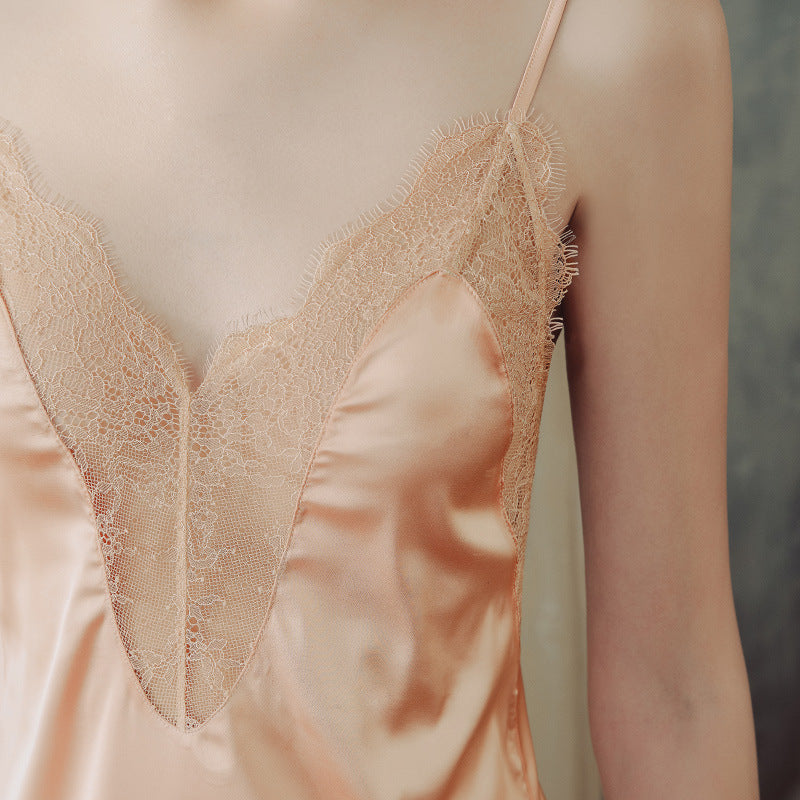 Lace-Trim Satin Slip Nightgown