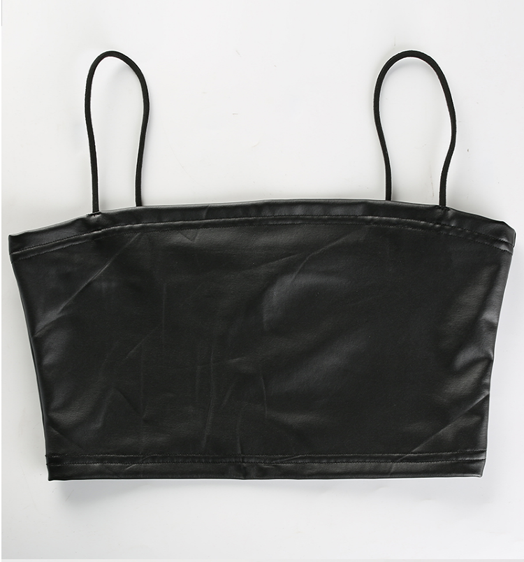 Faux Leather Spaghetti-Strap Crop Top