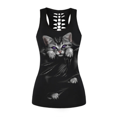Women's Slim Fit Cat Print Sports Tank Top