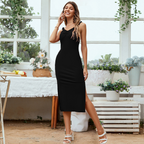 Women's V-Neck Ruffle Midi Dress with Spaghetti Straps