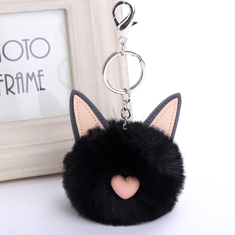 Fuzzy Pom Pom Keychain with Cat Ear Bag Charm | Accessory