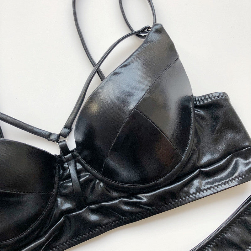 Shiny Wet-Look Strappy Bikini Set