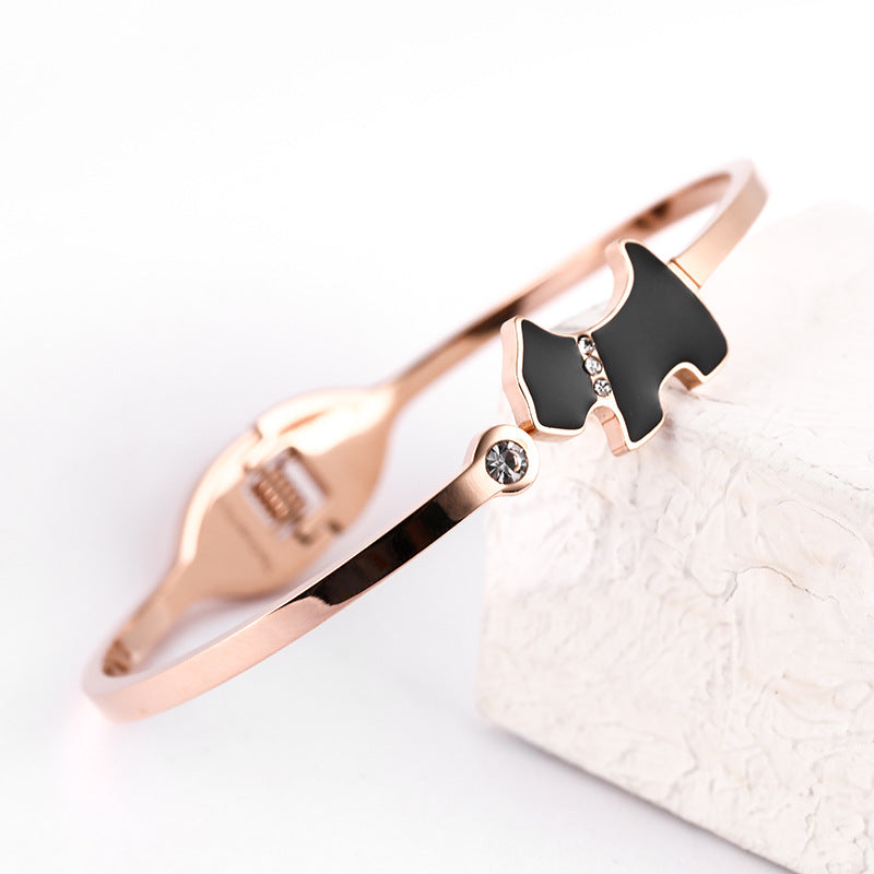 Rose Gold Stainless Steel Dog Bangle Bracelet