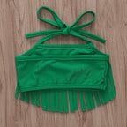 Girls Pineapple Print Fringe Bikini Set with Headband