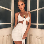 Tie-Front Ruched Bodycon Mini Dress