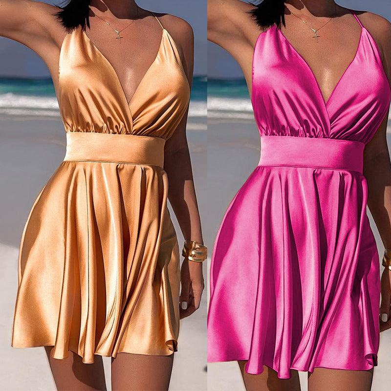 Ruched Satin Asymmetric Bodycon Dress