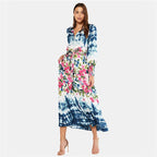 Tie-Dye Floral Long Sleeve Maxi Beach Cover-Up Dress