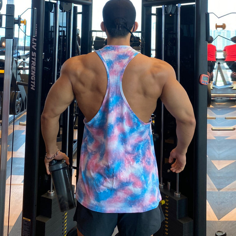Men's Tie-Dye Racerback Gym Stringer Tank