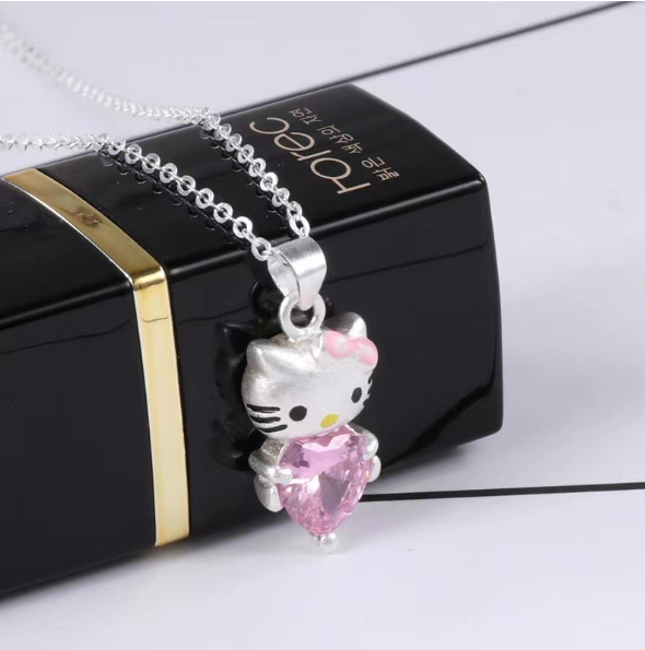 Puppy Pendant Necklace with Blue Heart Stone