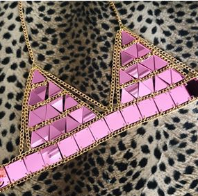 Mirrored Sequin Body Chain Festival Bikini Top