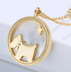 Gold Dog Pendant Necklace with Shell Inlay