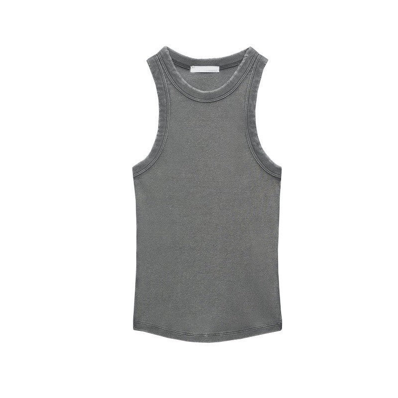 Retro American Style Ribbed Tank Top for Women