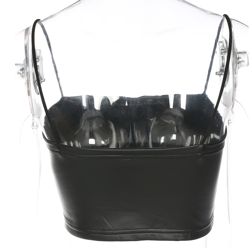 Faux Leather Spaghetti-Strap Crop Top