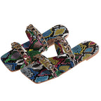 Snake Print Sandals with Metal Chain Buckle