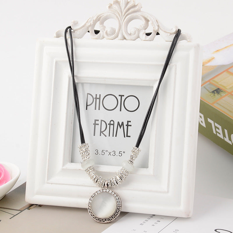 Opal Pendant Leather Cord Necklace
