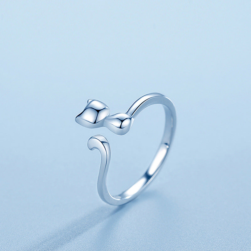 Silver Cat Open Ring for Women