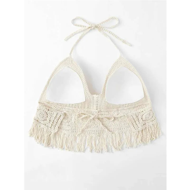 Halter Crocheted Cotton Women's V-Neck Slim Fit Backless Camisole