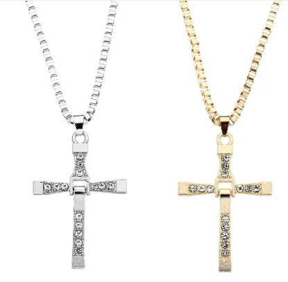 Men's Rhinestone Cross Pendant Necklace