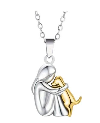 Silver Person Hugging Dog Stud Earrings