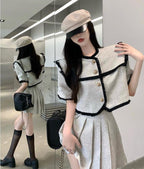 Tweed Cropped Jacket and Pleated Skirt Two-Piece Set