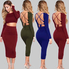 Tight-Fitting Crop Top and Midi Skirt Two-Piece Set