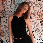 Backless Cross Strap Women's Black Camisole Top