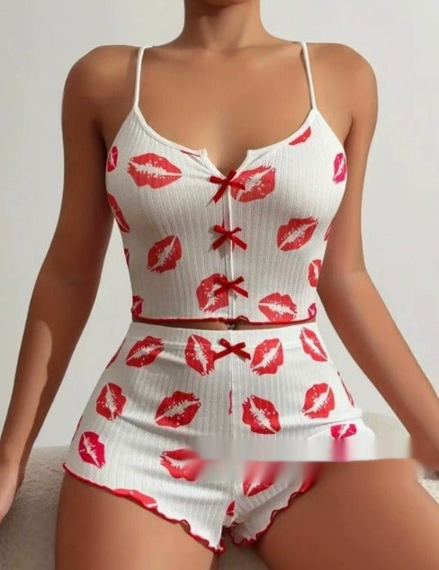 Women's Suspender Shorts Bow Suit