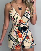 Floral Print Women's Jumpsuit with Spaghetti Straps