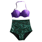Purple and Green High-Waist Bikini Set