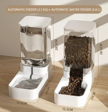Automatic Pet Feeder and Water Dispenser Set Large Capacity Gravity Food and Water Station with Transparent Tank for Cats and Dogs