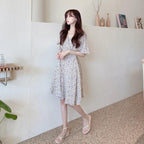 Floral Chiffon Dress for Women with Short Sleeves