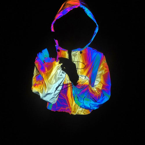 2024 Women's Colorful Reflective Hooded Jacket Crop Top