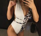 Leopard Color Block Halter One-Piece Swimsuit