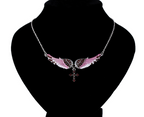 Angel Wings Cross Pendant Necklace with Crystals