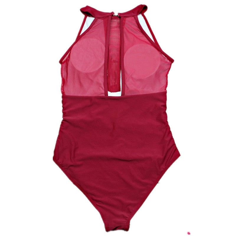Womens One-Piece Swimsuit with Mesh Panel