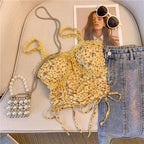 Spring Floral Ruffled Crop Top for Women